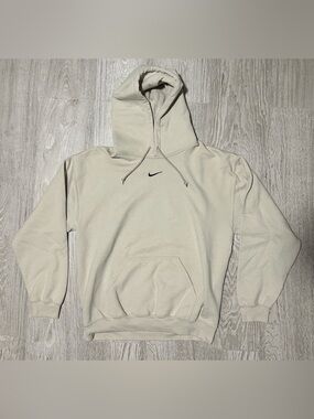 Vintage Y2K Nike Centre Swoosh Crème/Beige Pullover Hoodie Sweater